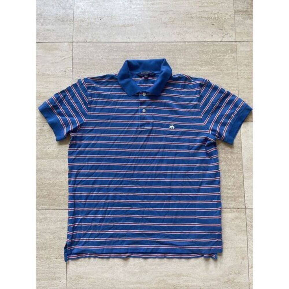 Brooks Brothers Polo Shirt Mens Blue Red Striped Golden Fleece Golf Size L